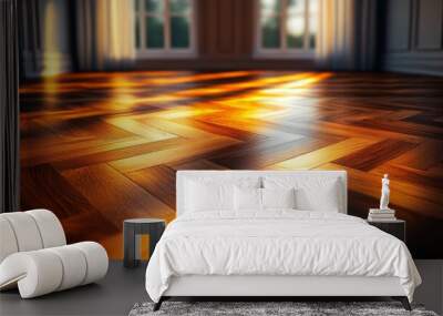 A wooden floor with a checkered pattern Wall mural