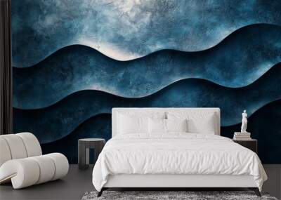 The image is a blue wave with a dark background Wall mural