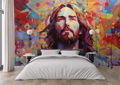 A painted portrait of Jesus, Colorful, Wallpaper, Generative AI Wall mural