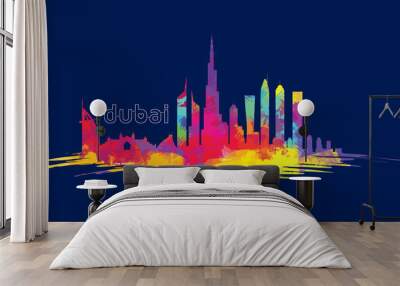 Dubai UAE vector illustration. city of Dubai in the United Arab Emirates, the symbols of the city skyscrapers hotels, stylish graphics. imitation of watercolor. Wall mural