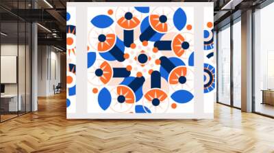 Geometric pattern set element in mid-century minimal simple style. abstract circle, line, square shape with orange and blue color cover and print. Vector illustration modern design on white background Wall mural