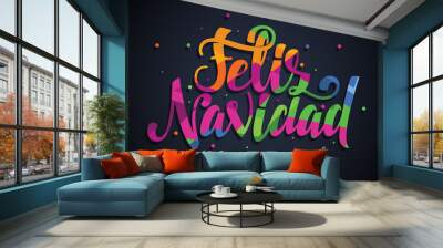 Merry Christmas 2021 vector illustration. hand-written lettering. Feliz navidad design graphics for brochures, gift cards, flyers and postcards. translated from Spanish: Merry Christmas Wall mural