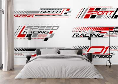 Racing stripes geometric lines design racing car hood sticker, dynamic arrow shapes and lines background for sporting event. racing start and finish flag . vector illustration template for motorsports Wall mural