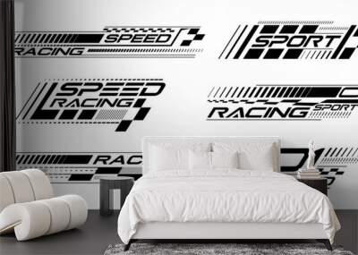 Racing stripes geometric lines design racing car hood sticker, dynamic arrow shapes and lines background for sporting event. racing start and finish flag. vector illustration template for motorsports
 Wall mural