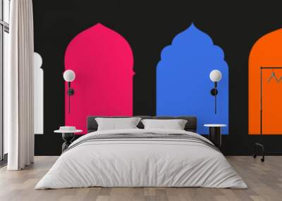 Ramadan Kareem collection of oriental style Islamic, minimalist geometric Islamic shapes, abstract door mosque, vector Ramadan illustration set windows and arches with modern style design Wall mural