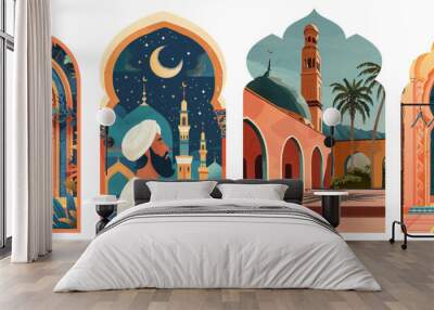 Ramadan Kareem greeting card or banner vector illustration of lantern Fanus. the Muslim feast of the holy month of Ramadan Kareem. Translation from Arabic: Generous Ramadan mosque, crescent wallpaper  Wall mural