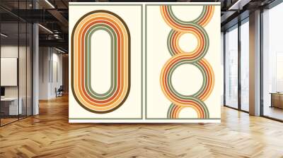 retro vintage 70s style stripes background poster lines. shapes vector design graphic 1970s retro background. abstract stylish 70s era line frame illustration Wall mural