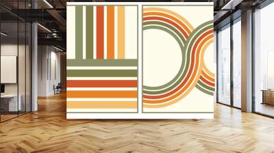 retro vintage 70s style stripes background poster lines. shapes vector design graphic 1970s retro background. abstract stylish 70s era line frame illustration Wall mural