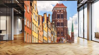 Twin towers of St. Mary’s Basilica - Bazylika Mariacka - seen from Piwna street in the historic old town city center quarter of Gdansk, Poland Wall mural