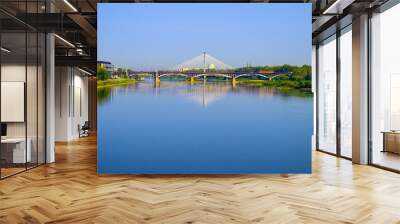 Warsaw, Poland - Panoramic view of the Poniatowskiego bridge and Swietokrzyski bridge across the Vistula river with Warsaw city center in background Wall mural