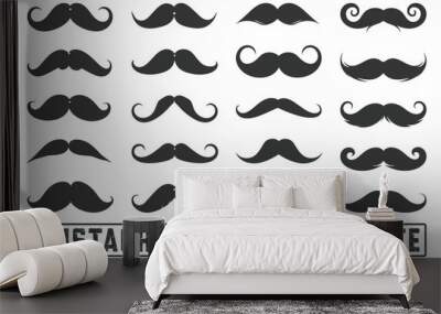 Hipster Different mustache set. Different mustache collections, Symbol of Father's day, Black silhouettes of adult man mustaches, Wall mural