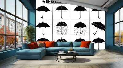 Set of umbrella silhouette. umbrella silhouette bundle, Black and white umbrella icon. Umbrella flat vector icon isolated on white background. Wall mural