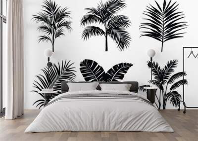 Tropical Plant Silhouette, Tropical palm leaves Silhouette Vector Illustration. Set of black silhouettes of tropical leaves palms. Wall mural