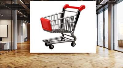 Set of 3D shopping cart icons in different colors and shapes, with white background (no background). Wall mural