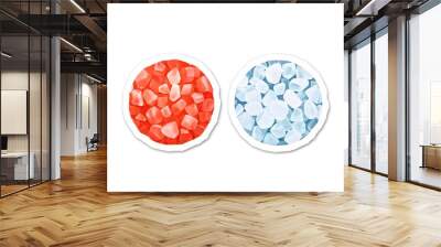 Two colorful stickers depicting different stone types, including white Himalayan salt resembling table salt. Wall mural