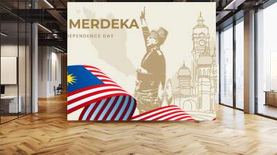 31 August, Malaysia Independent Day, artwork, print, social media banner post, vector illustration (Vector) Wall mural