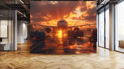 Air craft plane with cargo shipping delivery move transport. Adventure vacation business vibe Wall mural