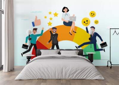 Business people employee with stars and happy reward, employee engagement, motivation to success with company, staff dedication or job satisfaction, productivity or employee recognition (Vector) Wall mural