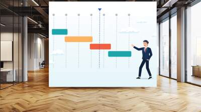 Businessman project manager review project timeline gantt chart, project timeline or schedule, planning for resource on working tasks, development plan, deadline to launch product, workflow (Vector) Wall mural