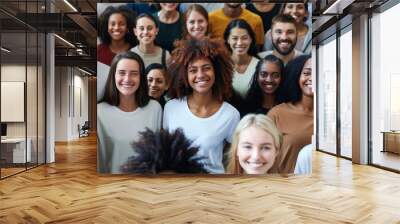 Different races people, multicultural group of young modern people, mixed group of multicultural people look camera, happy people, smile, smiling people Wall mural