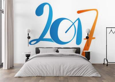 Vector 2017 year lettering, Typography blue & orange numbers calendar Wall mural