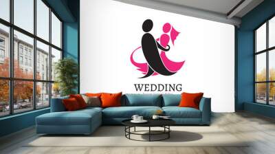 Vector wedding logo design template, marriage couple ceremony symbol Wall mural