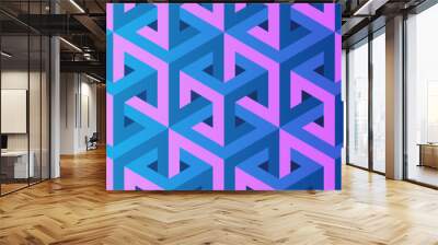 Seamless vector 3D pattern with cubes. Optical illusions. Gradient color. Template for fabric or wrapping. Psychedelic geometric background for cards. Op Art. Surreal modern wallpapers. 3D Tiles. Wall mural