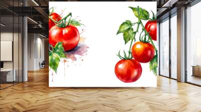 2 set of red fresh tomatoes, watercolor illustration, group of tomatoes, clipart for food recipe boo Wall mural