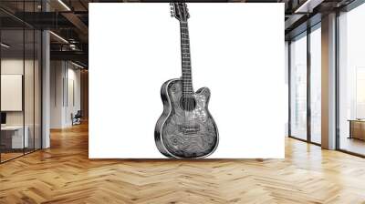 Black and white Vintage engraved art of a guitar isolated on white background, ink sketch illustration, simple vector art design, highly detailed line art, high contrasty Wall mural