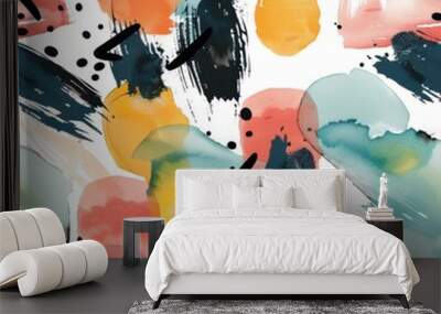 Watercolor graffiti art brush strokes seamless repeating pattern, minimal pattern, high contrasty  Wall mural