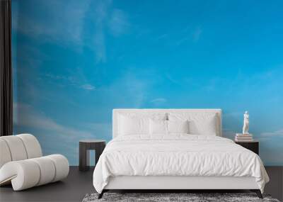 Summer blue sky soft clear Cloudy background. Puffy Cloud move by windy on beach concept Felling good-tempered relaxing  sunset wallpaper, sunrise journey to travel in tropical fog shiny mist style Wall mural