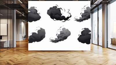 Dark smoke clouds set on white background, Generative AI Wall mural