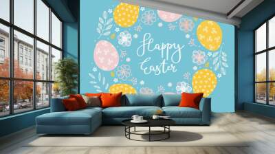 Easter eggs with flowers in a round frame Wall mural