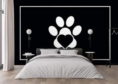 Cat or dog paw icon. Dog, cat paw icon with Heart Vector illustration .pet love logo design template. Wall mural