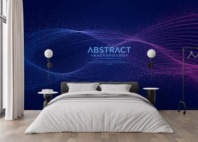 Abstract background with particles liquid dynamic flow. Shining abstract particle flow background. Wall mural