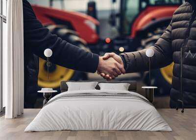 Buyer and dealer handshake at tractor dealership. Wall mural