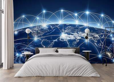 Global connection network background. World map. Wall mural