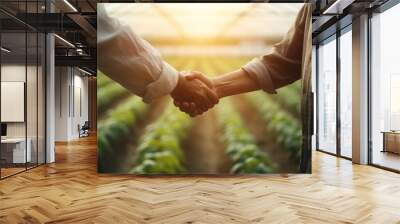 Handshake of business partners, Vegetable farmer and customer investor dealing for business trading with Generative AI.	 Wall mural