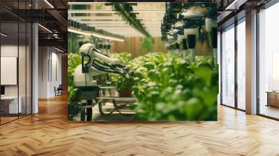 Modern organic farm adopts robotic industry technology with Generative AI. Wall mural