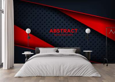 Modern red black background with 3D Overlap layers effect. Graphic design elements. Wall mural