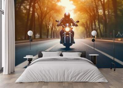 Motorbike on the road riding. motorcycle tour journey with Generative AI. Wall mural