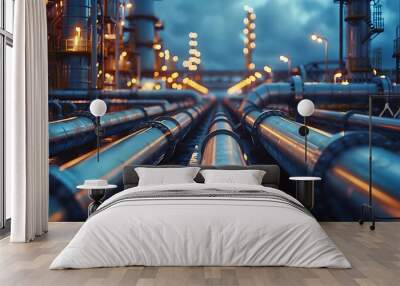 Pipe line connection in oil refinery, chemical, hydrogen or ammonia industrial plant. Wall mural