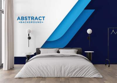 White and blue modern abstract wide banner with geometric shapes. Wall mural