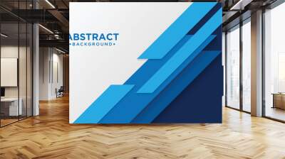 White and blue modern abstract wide banner with geometric shapes. Wall mural