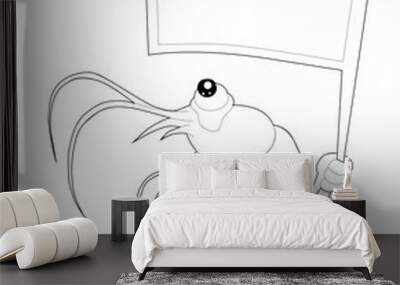 Cheerful shrimp with a flag. Coloring book for children. Wall mural