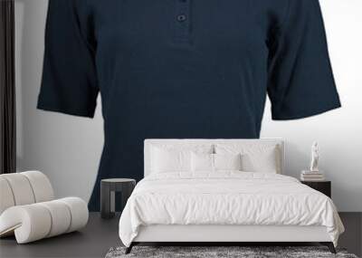 Women’s polo navy t-shirt with buttons on a white background. Isolated image on a white background. Wall mural