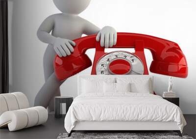 3d small people - call by telephone Wall mural