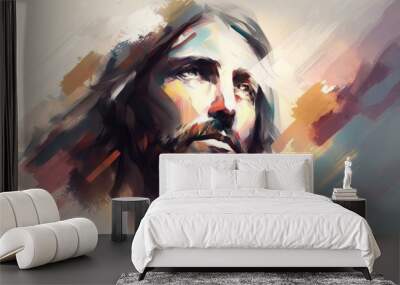 Abstract portrait illustration of Jesus Christ in pastel shades. Corpus Christi, Easter, Religious concept. Wall mural