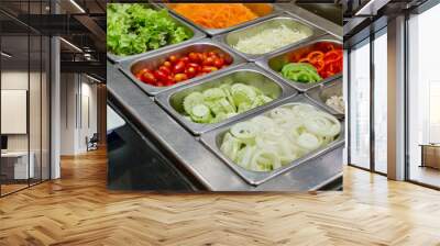 salad bar with vegetables in the restaurant, healthy food Wall mural