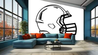 American football helmet outline. Side view. Sport equipment. Rugby helmet black Icon isolated on white. American Football Symbol Wall mural